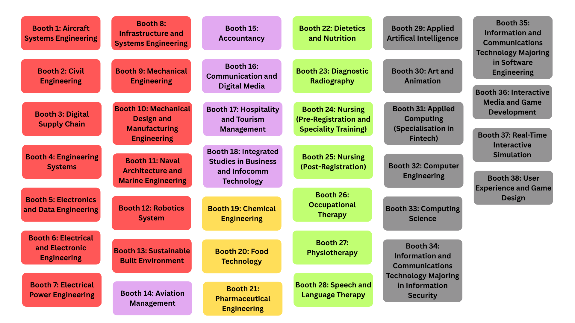 MPH 2 legend listing course booths from booth 1 to booth 38.